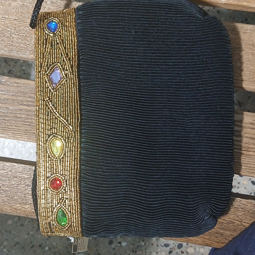 Vintage Michelle Stuart Handbag Purse Small Black Textured Beading & Jewels - Picture 3 of 4